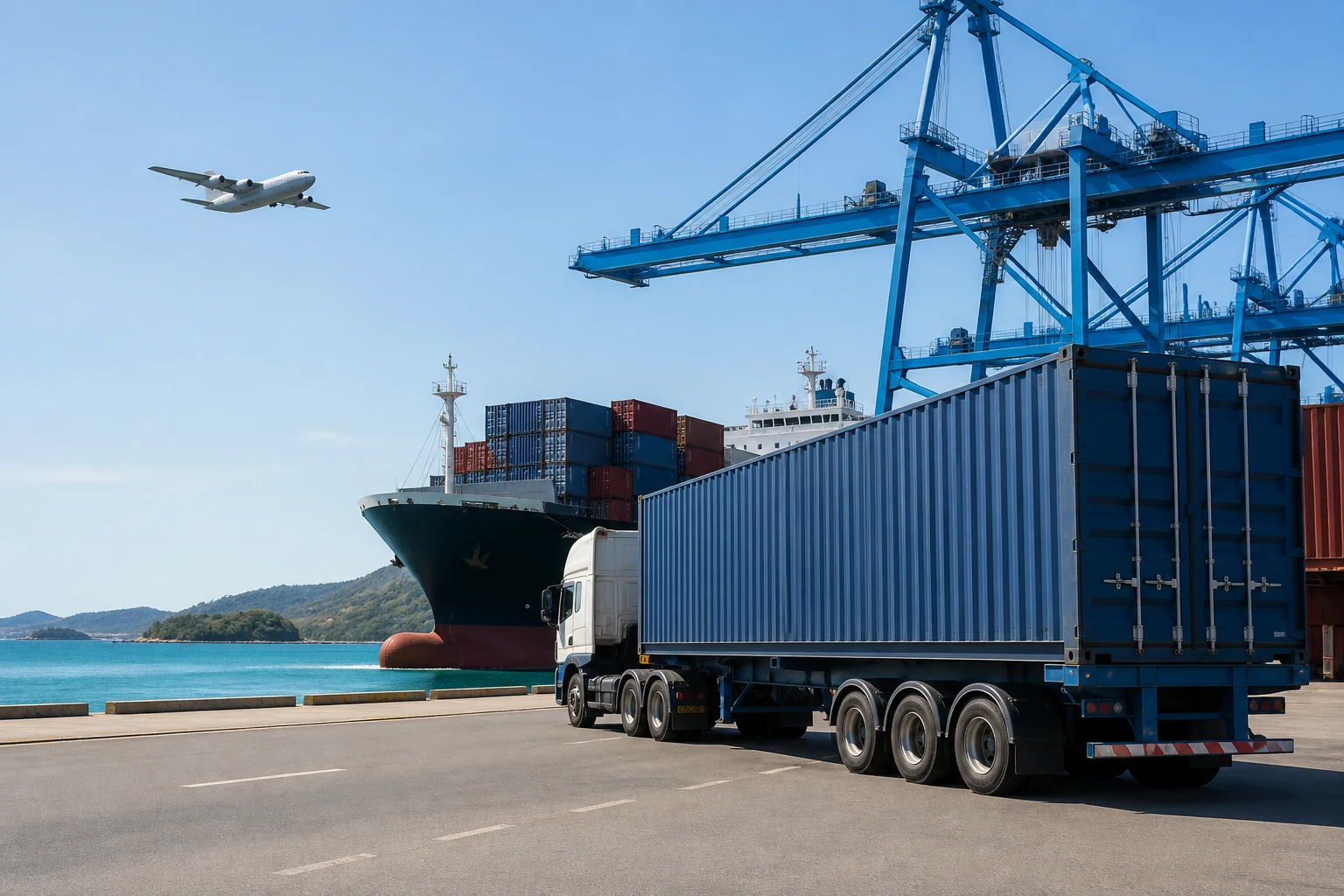 Cargo moving through a Pacific port by sea, land and air